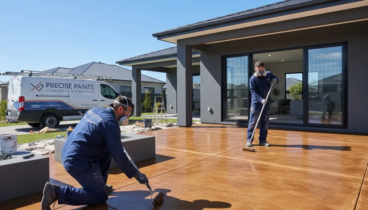 Professional concrete staining on Kansas City KS patio showcasing durable, weather-resistant finish