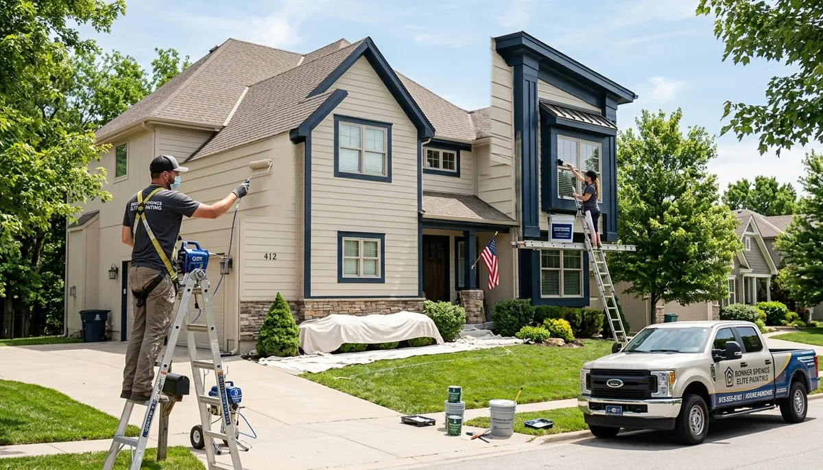 Professional house painters finishing exterior home project in Kansas City KS
