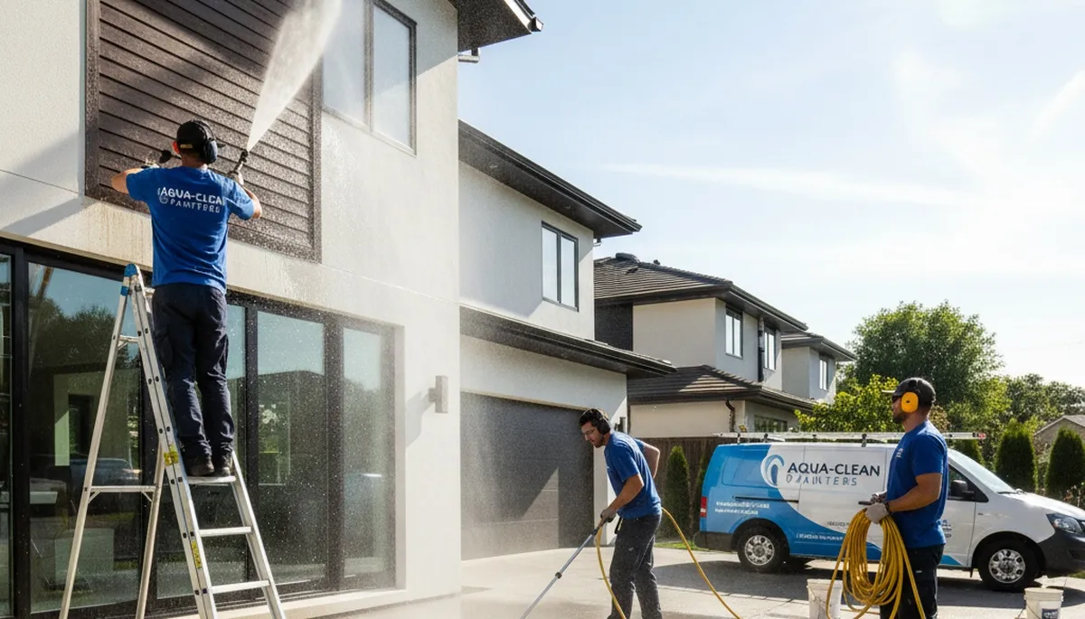 Professional pressure cleaning on Kansas City KS home exterior by expert house painters