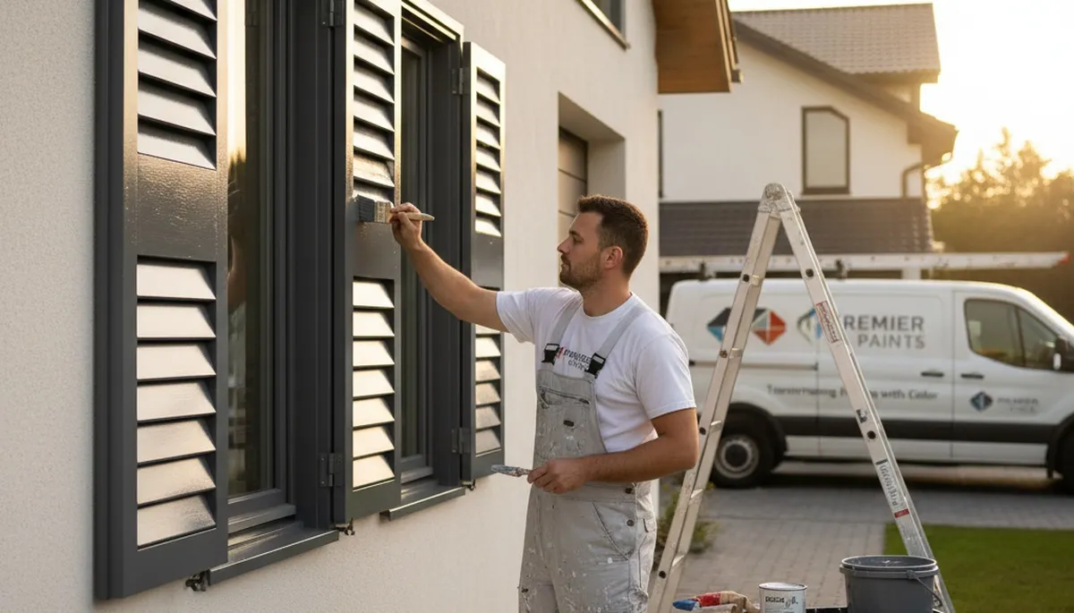 Professional shutter painting and refinishing on a Kansas City, KS home exterior
