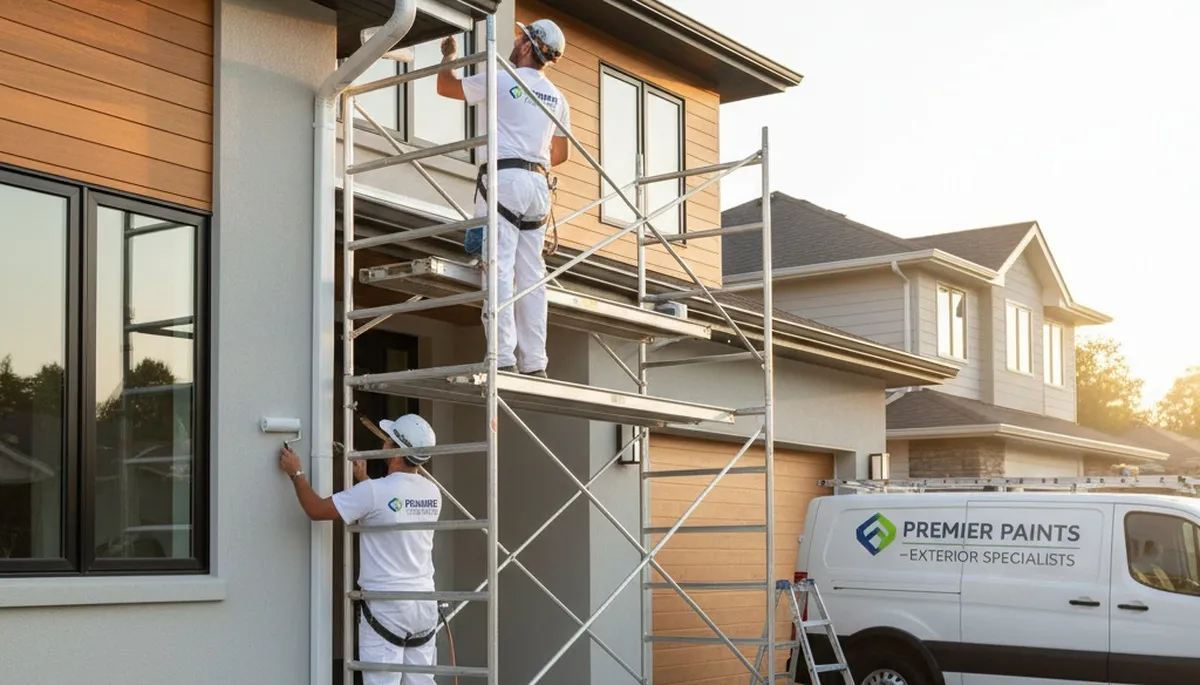 Professional trim and fascia painting on Kansas City KS home exterior by expert house painters